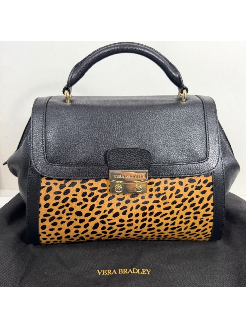 NWOT Vera Bradley Stella Mini Satchel Women's Leather Cheetah Black Shoulder Bag